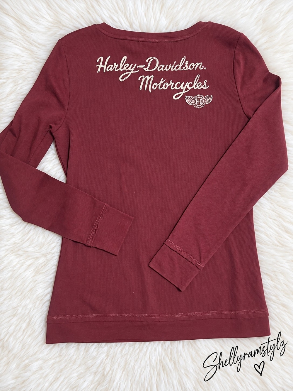 Harley-Davidson Women’s Ribbed Henley Long Sleeve Top Burgundy NWT Size Small - Picture 3 of 3
